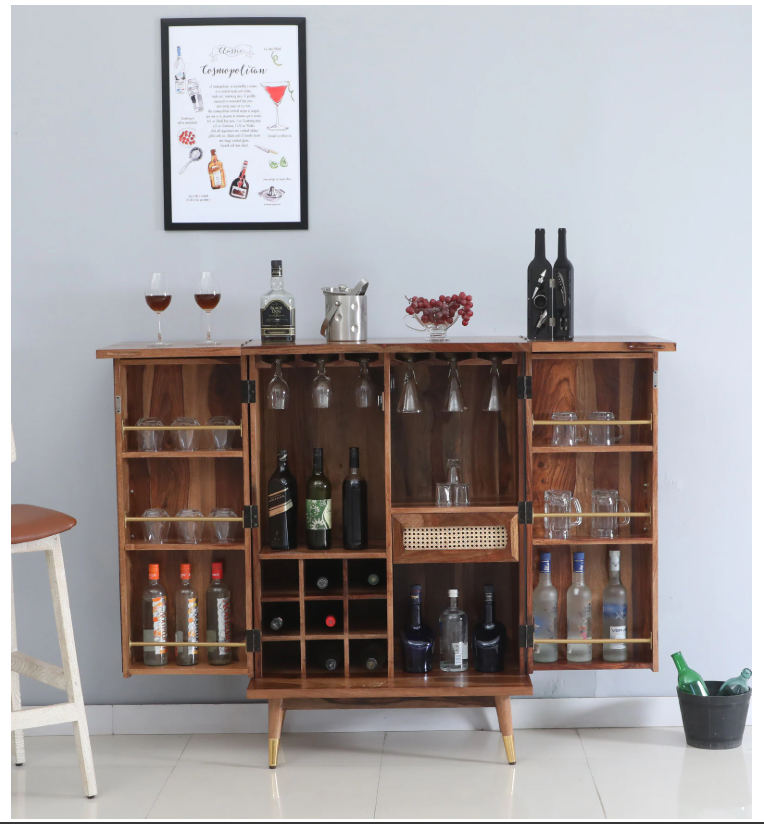 Caserta Sheesham Wood Bar Cabinet In Rustic Teak Finish