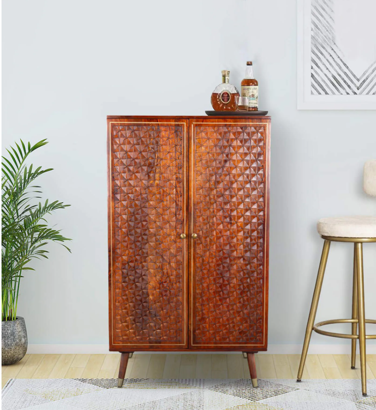 Phoolkari Sheesham wood Bar Unit In Honey Colour