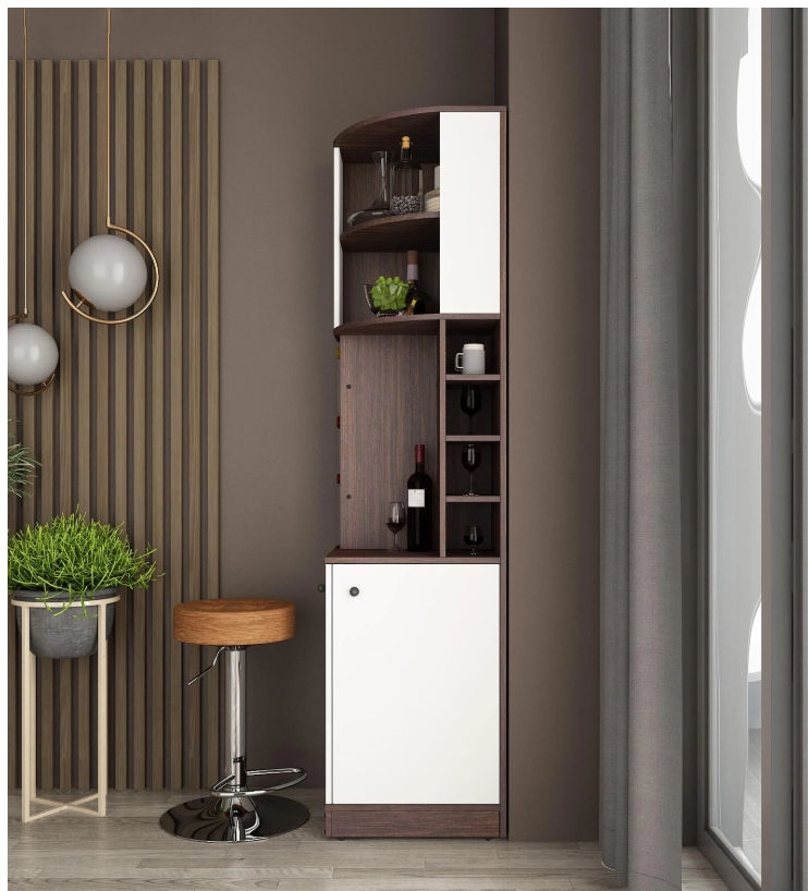Bravo Bar Cabinet in Choco Walnut And Frosty White Matte Finish
