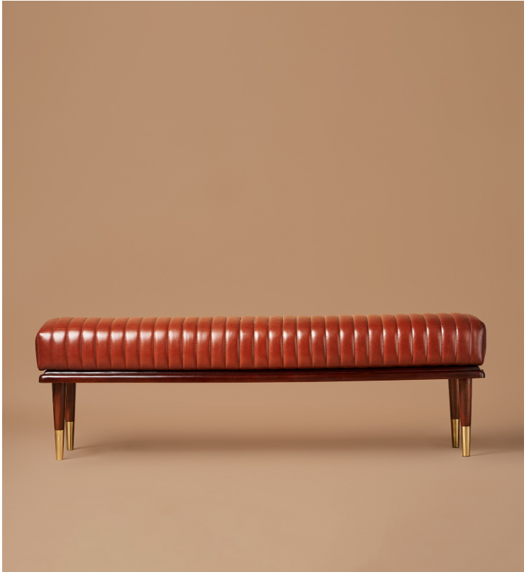 Linear Leather Bench in Cognac Colour