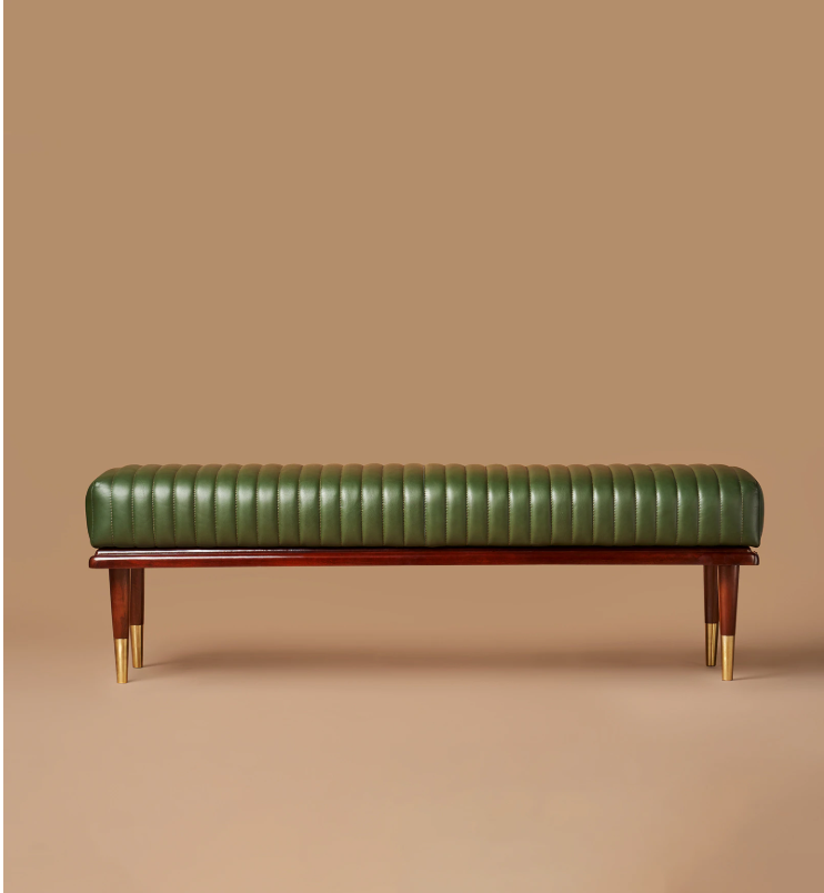 Linear Leather Bench in Olive Green Colour