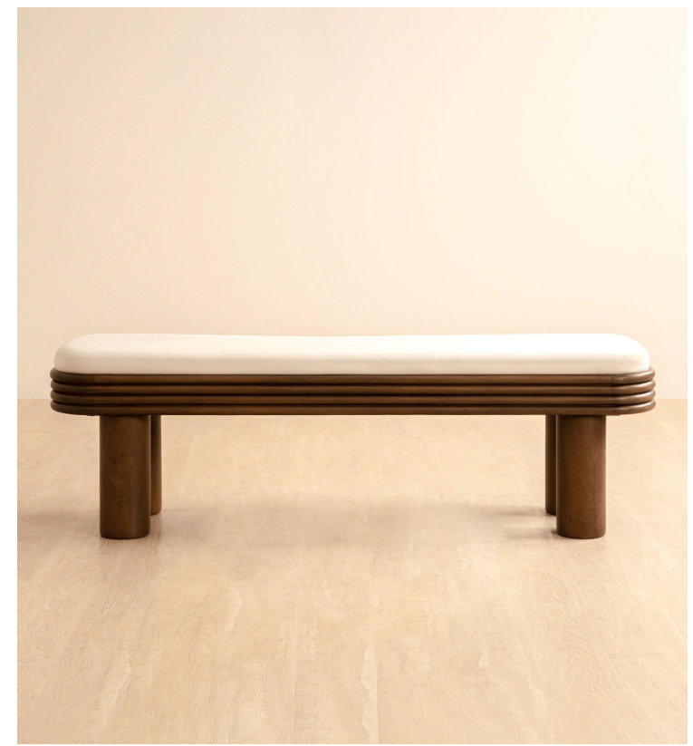 Buda Boucle Fabric Bench In White Colour