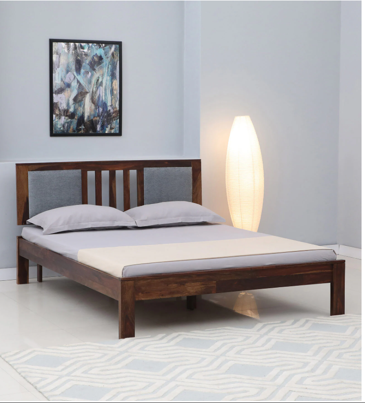 Brevik Sheesham Wood Queen Size Bed In Provincial Teak Finish