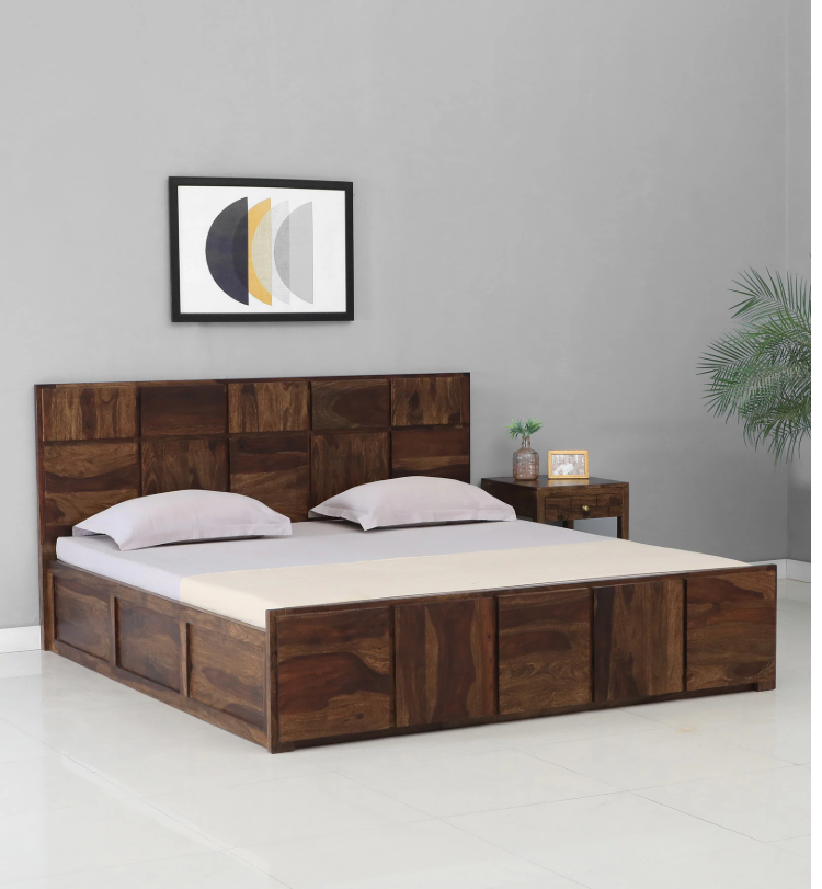 Bergen Sheesham Wood King Size Bed In Provincial Teak Finish With Box Storage