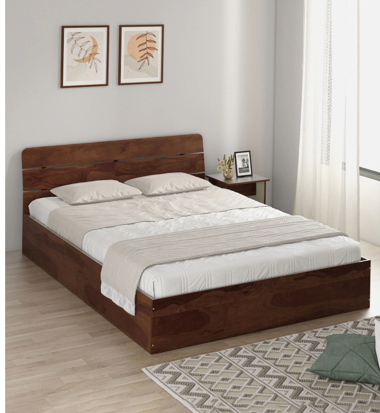 Kosmo Solace Queen Bed In Sheesham Finish With Box Storage