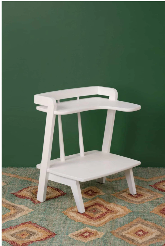 Nara Teak Wood Bedside Table In White Finish