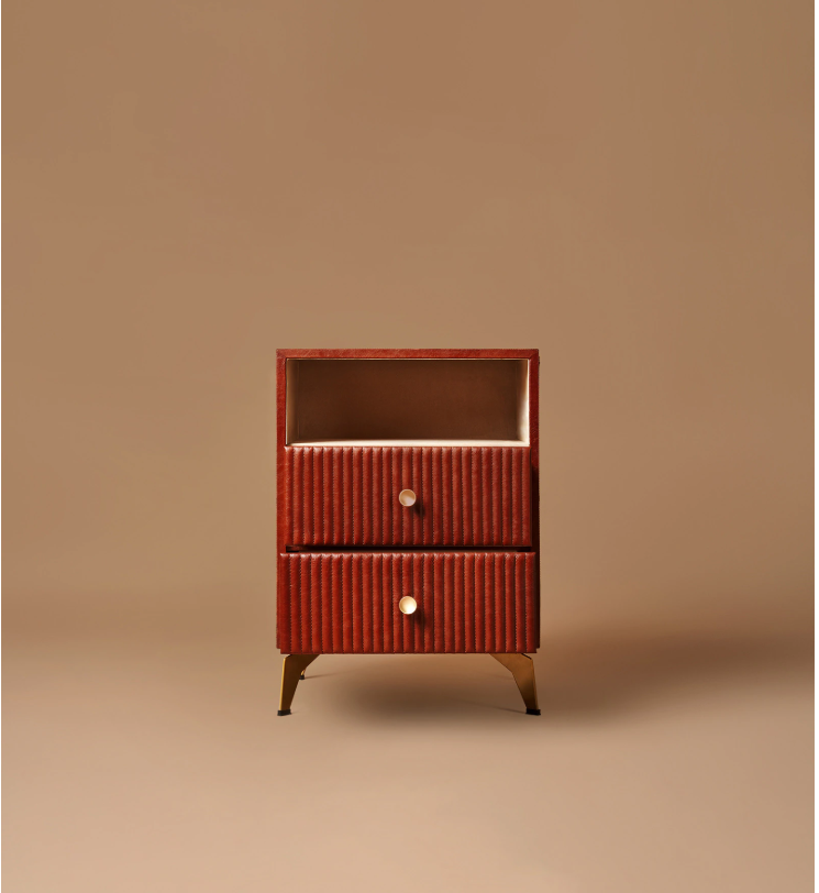 Linear Leather Bedside table in Cognac Colour