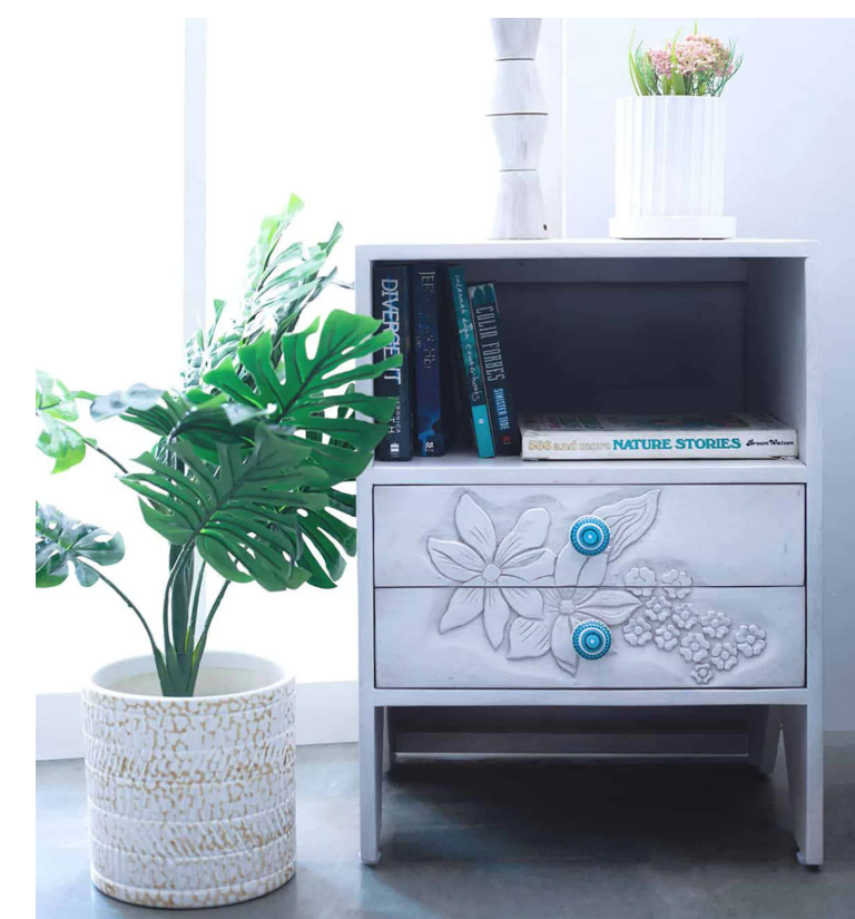 Tree Tops Solid Wood Bedside Table In White Finish
