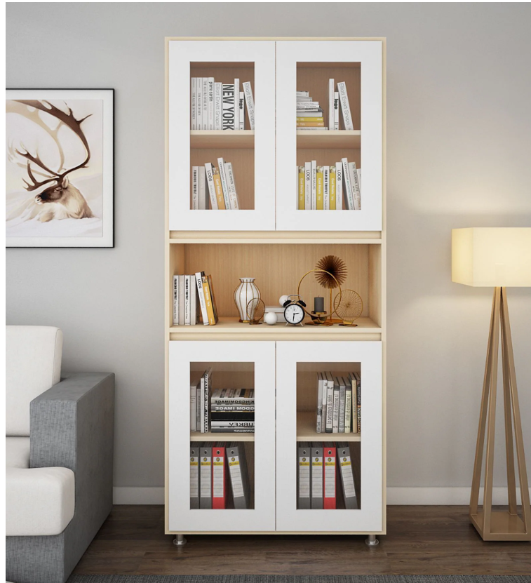 Mobley Book Case in Beige Teak & Frosty White Finish