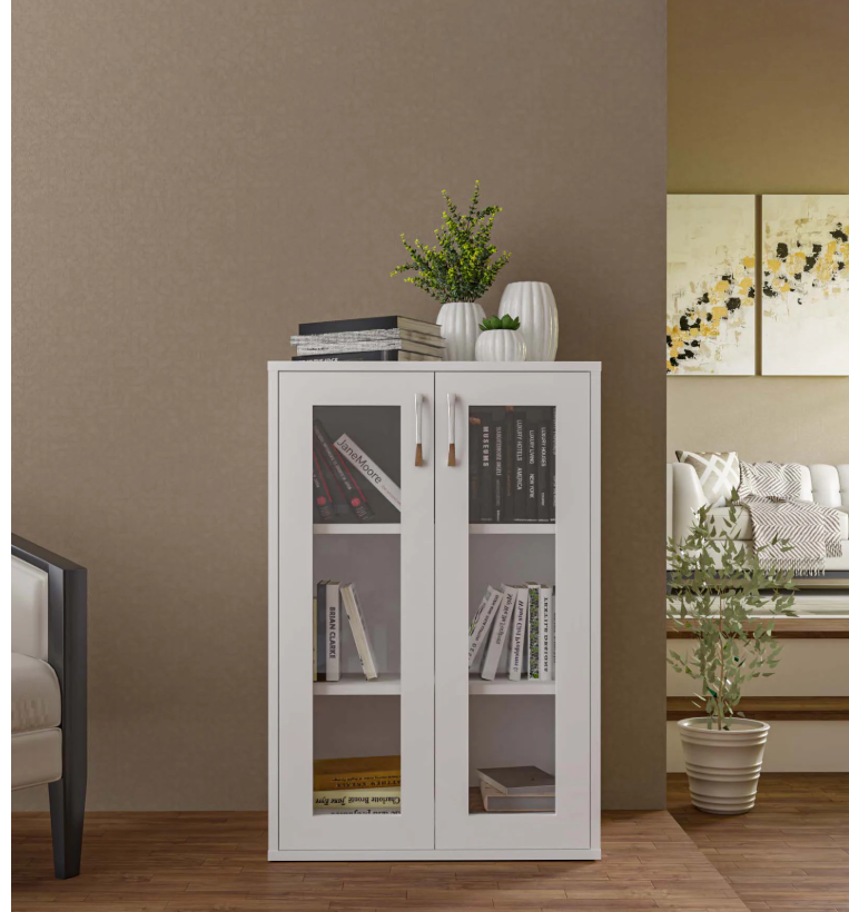 Akiko Bookcase with Glass Doors in White Finish