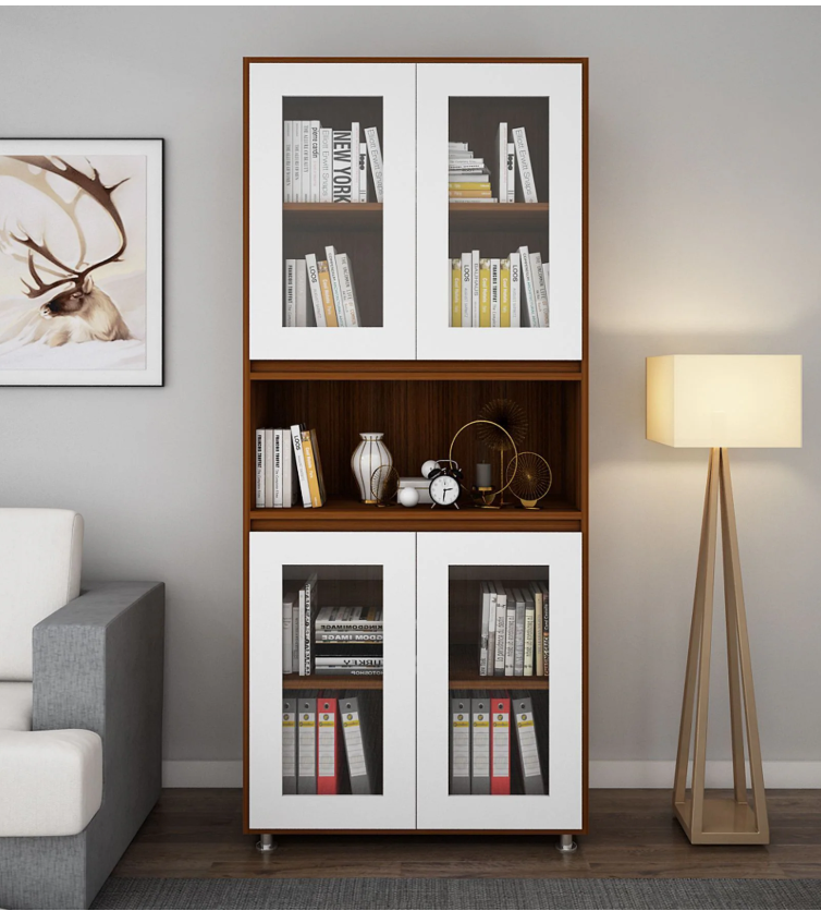 Mobley Book Case in Walnut & Frosty White Finish
