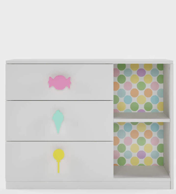 Candyland Chest of Drawer with Open Shelves in White Colour