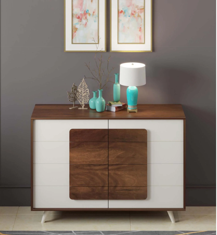 Mayrone Chest Of Drawers In Brown Maple & Frosty Finish