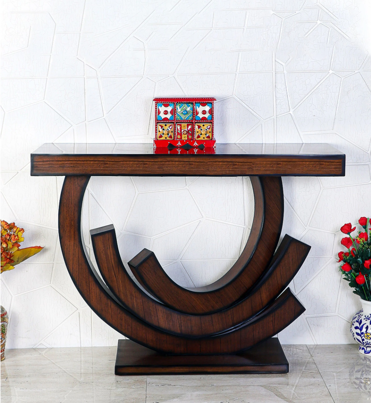 Warc Teak Wood Console Table in Brown Finish