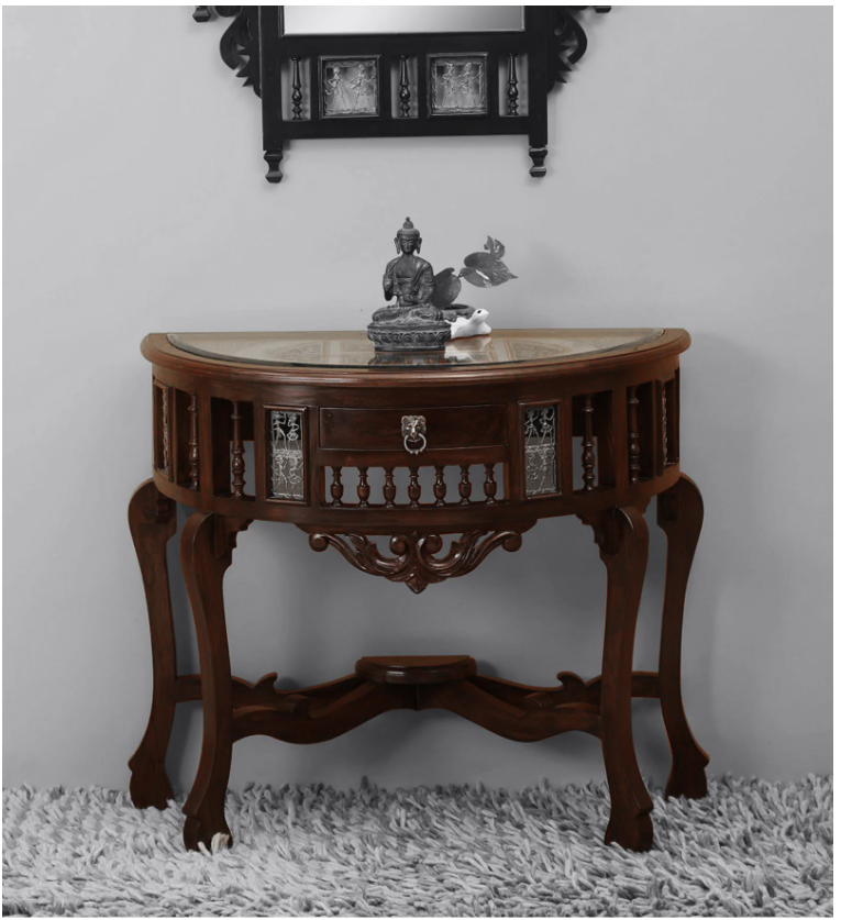 Awadh Teak Wood Console Table in Walnut Finish