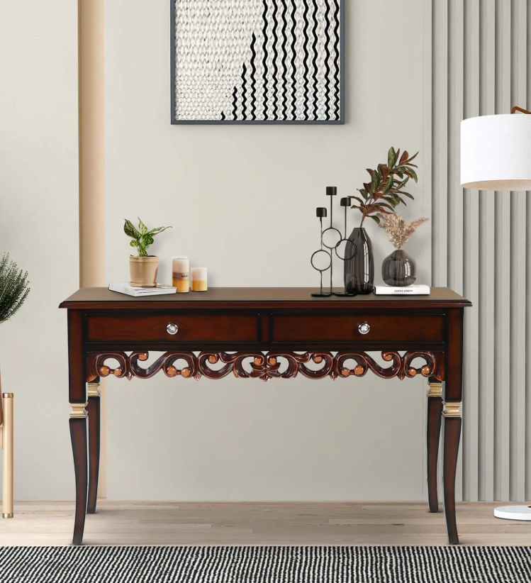 Dignify Teak Wood Console Table In Teak Finish