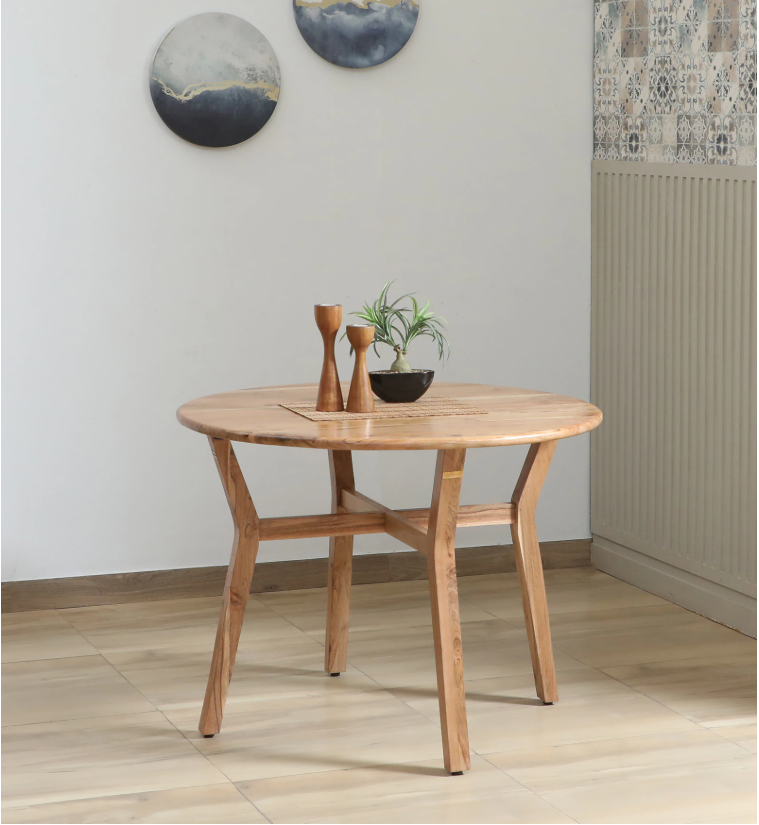 Kylie Acacia Wood 4 Seater Round Dining Table In Natural Finish