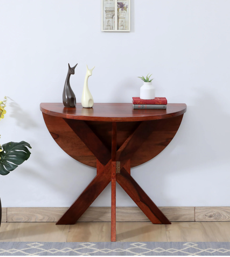 Nordland Sheesham Wood Foldable 4 Seater Round Dining Table In Honey Oak Finish
