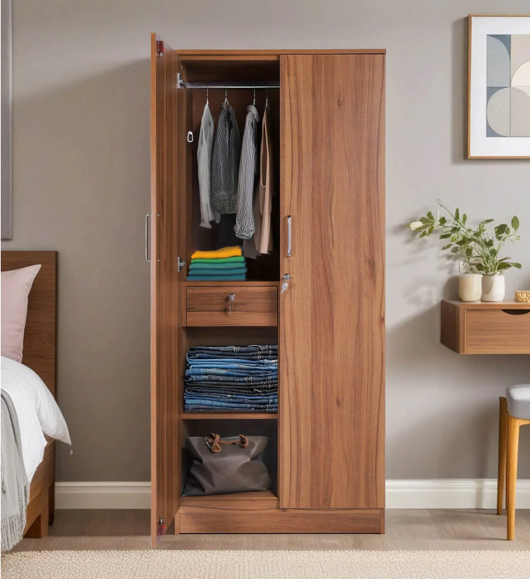 Kibo 2 Door Wardrobe In Lyon Walnut Finish With Drawer