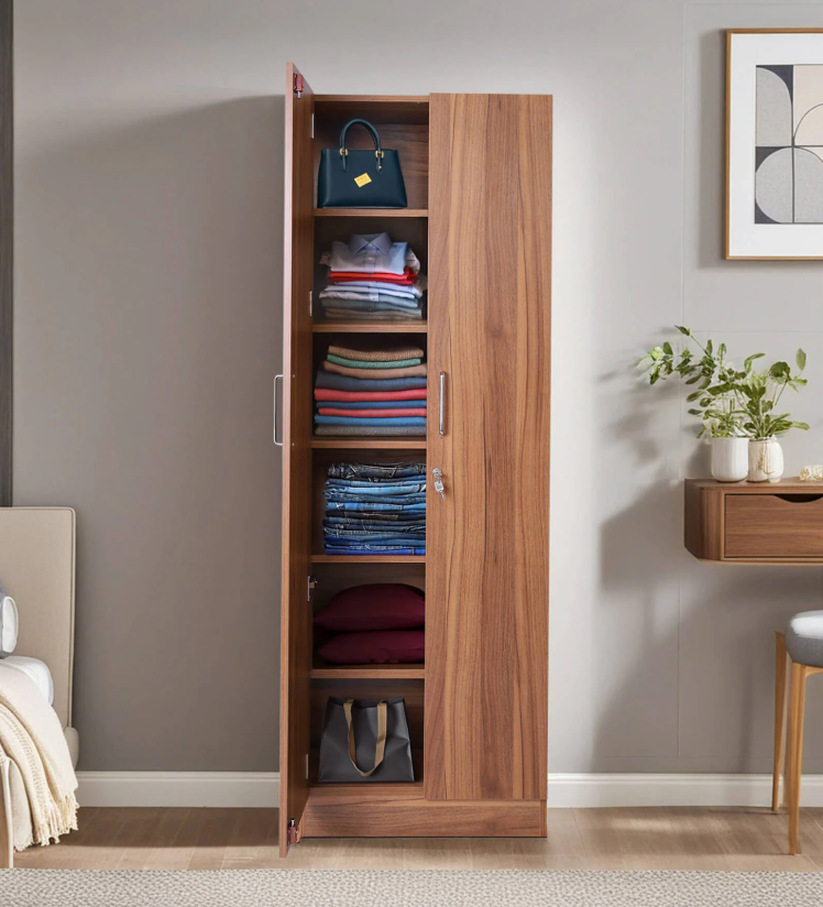 Kenzou 2 Door Wardrobe In Lyon Walnut Finish With Adjustable Shelves