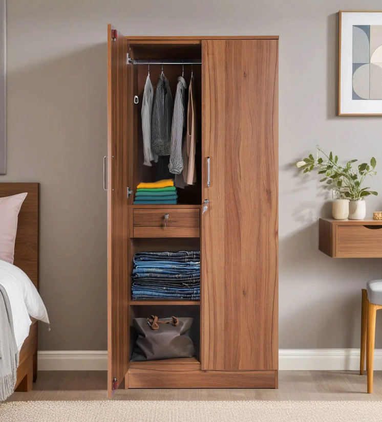 Kibo 2 Door Wardrobe In Lyon Walnut Finish With Drawer