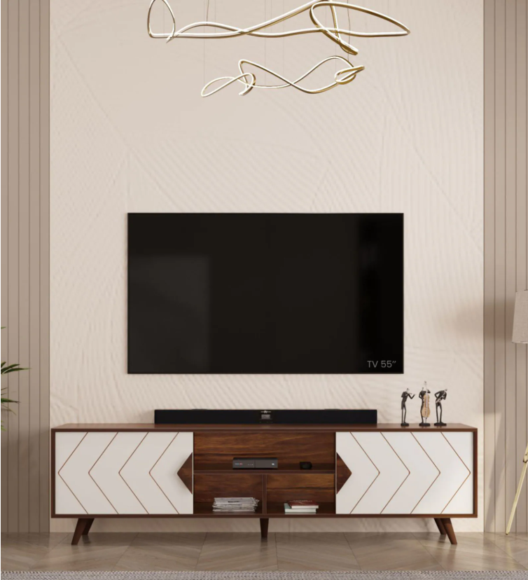 Wilbrome Tv Console In Brown Maple & Frosty Finish For Tv Upto 60"