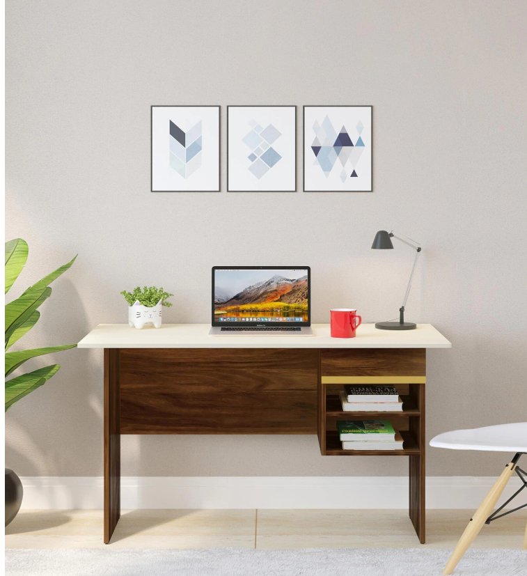 Amalet Writing Table In Brown Maple & Beige Finish
