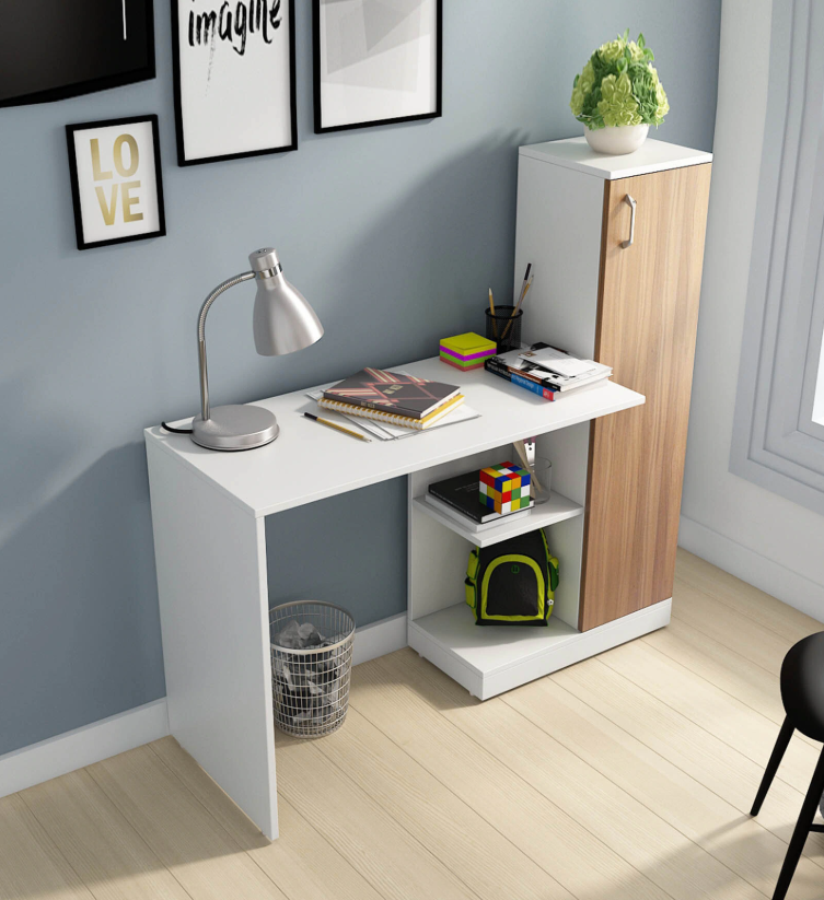 Troy Writing Table In White & Oak Finish